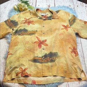 Honolulu Lulu Silk Short Sleeve Button Down Graphic Shirt sz M